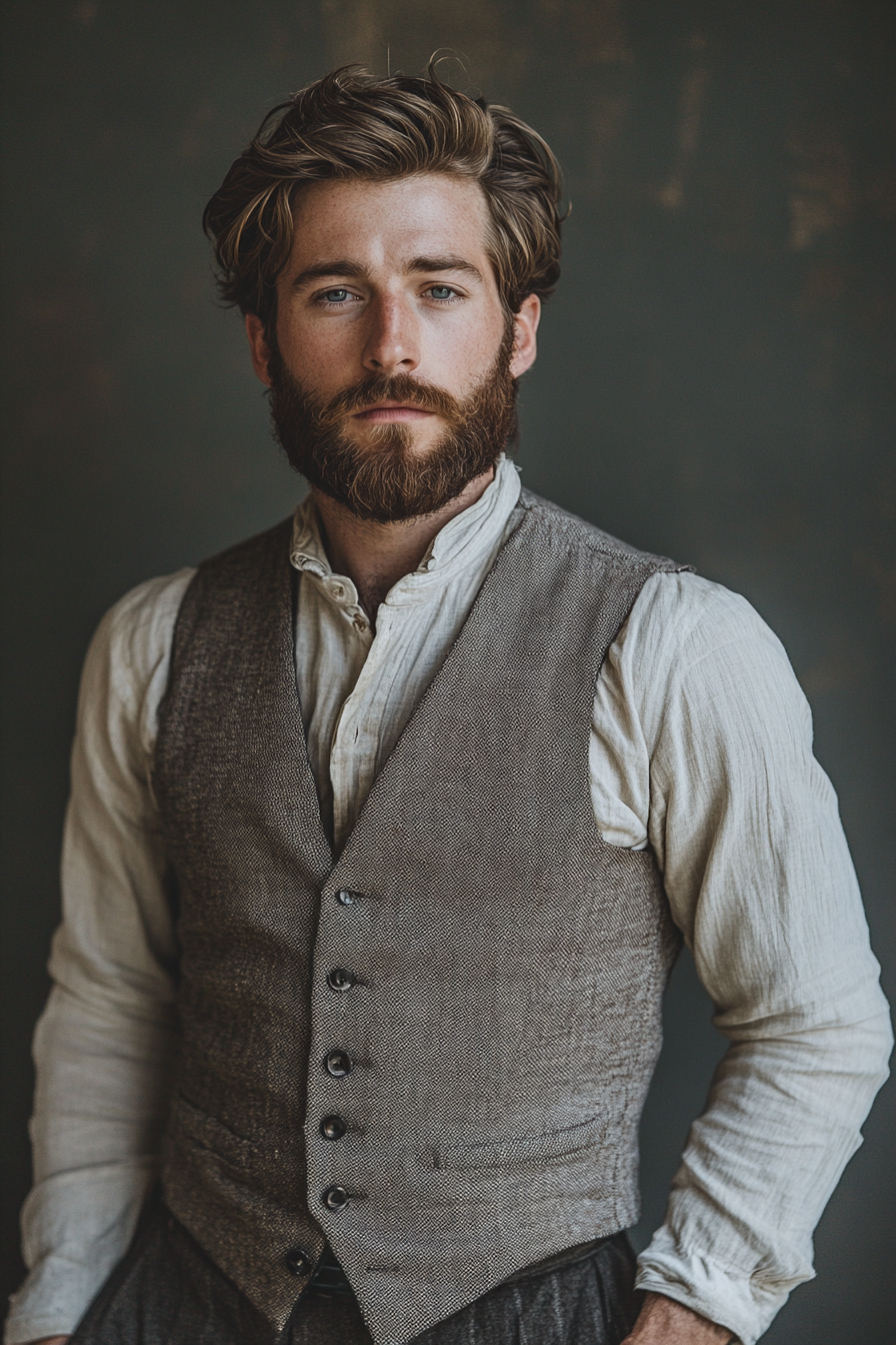 Image of Milton Ray, a character in The Ocean's Calling by Mirà Kanehl. He's wearing a grey suit and looks cunningly.